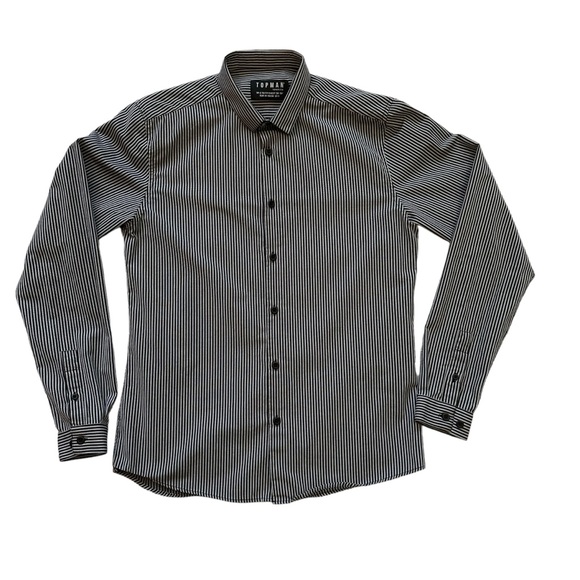 Topman mens long sleeve button navy & gray striped button down shirt size Small - Picture 1 of 4
